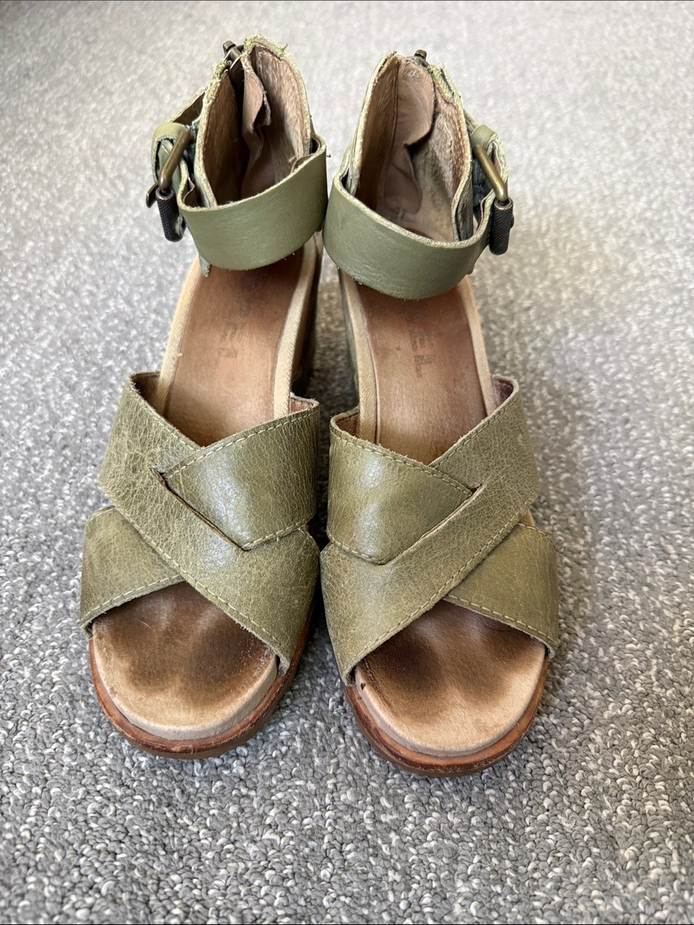 Women's Olive Green Crisscross Ankle Strap Sandals